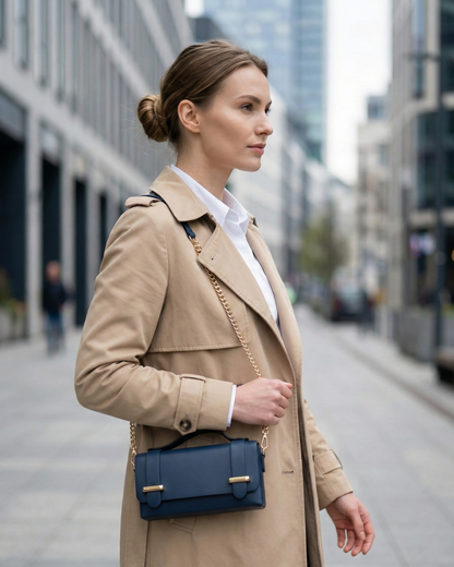 Torebka Camille z Gładkiej Skóry w Kolorze Głębokiego Granatu